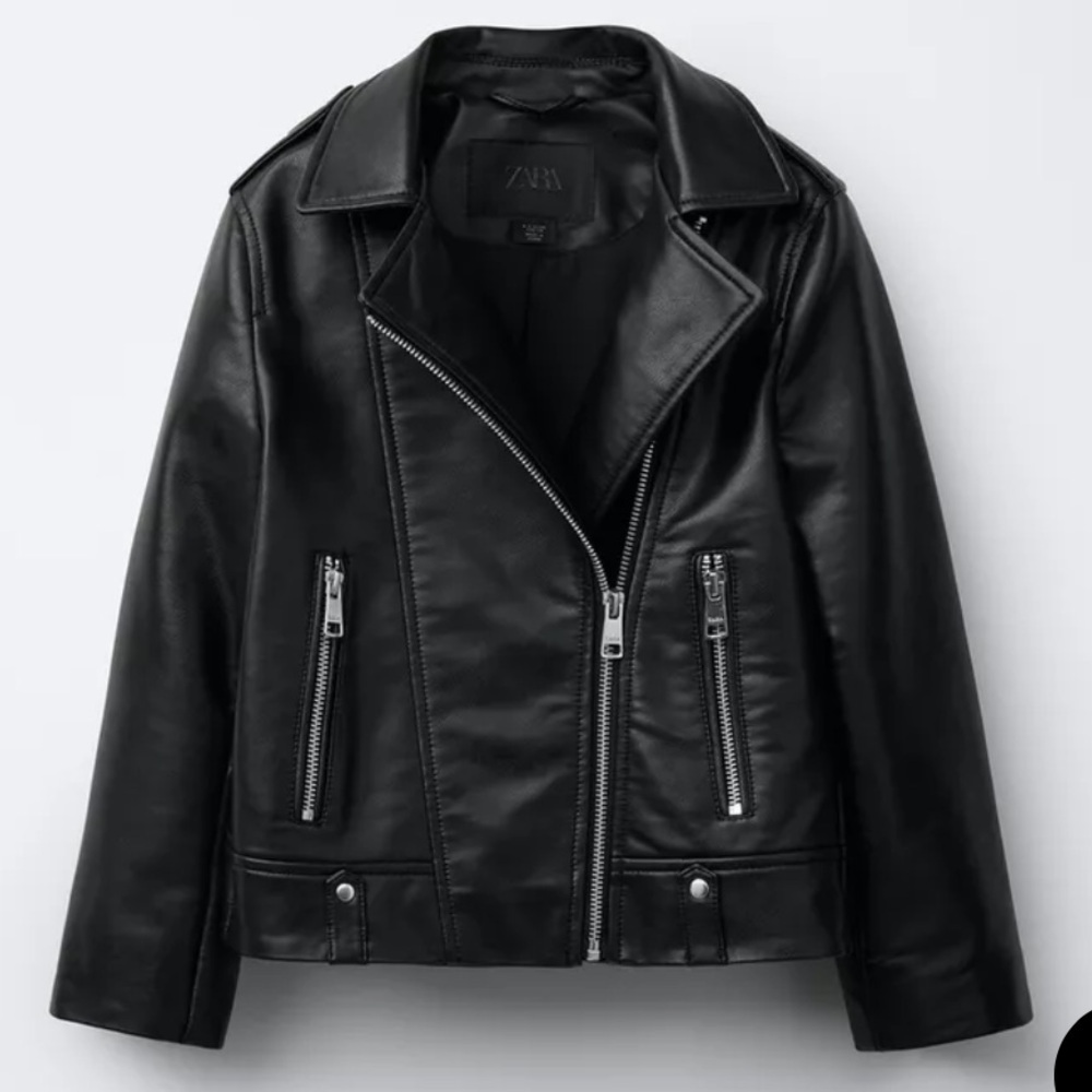 SPRING SALE‎ Zara Black Faux Leather Moto Jacket Zip Front Juniors 13/14 = SP